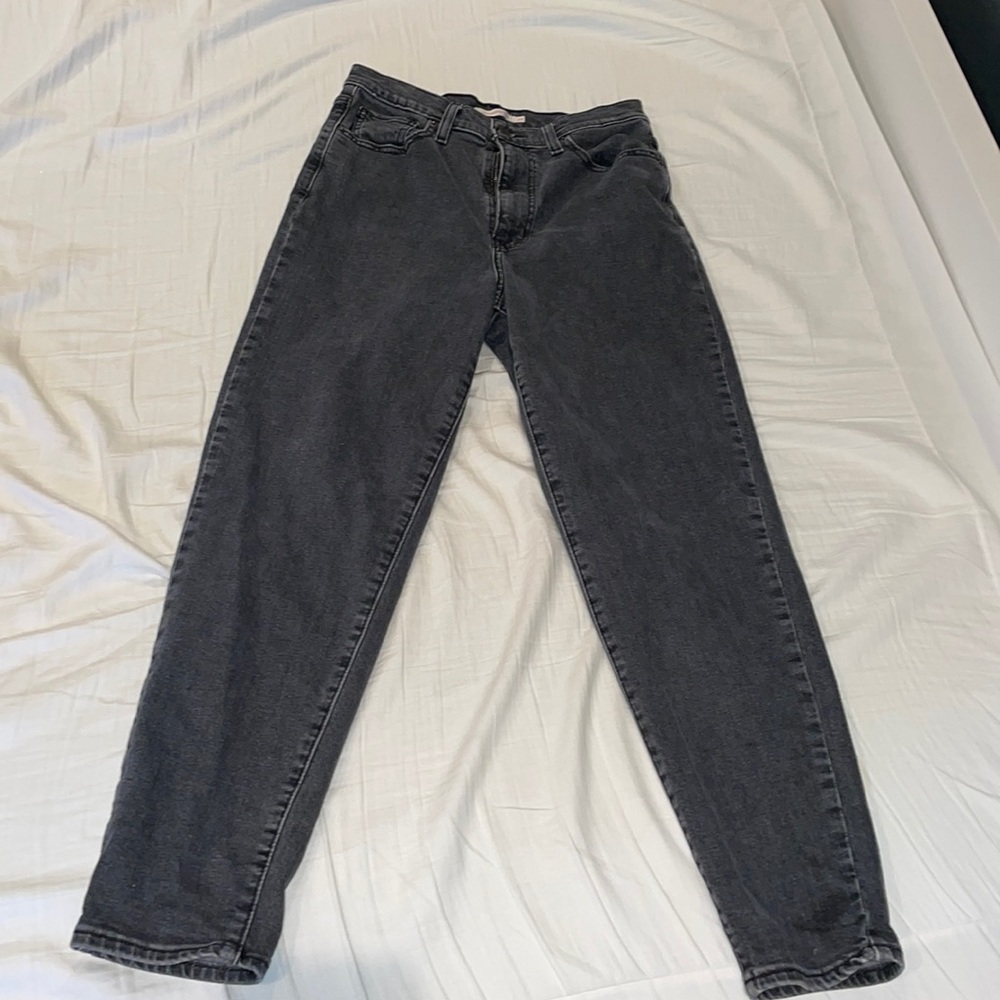 Levi’ Jeans, high waisted taper, 29W 29L, charcoal grey, lightly worn